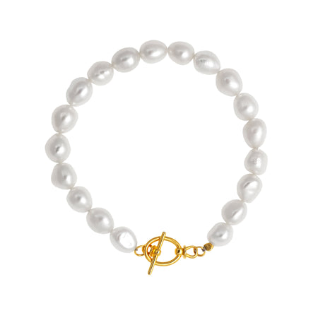 Freshwater Pearl T-Bar Bracelet Gold