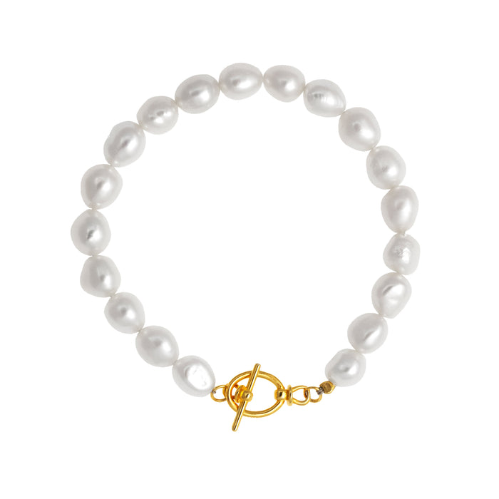 Freshwater Pearl T-Bar Bracelet Gold