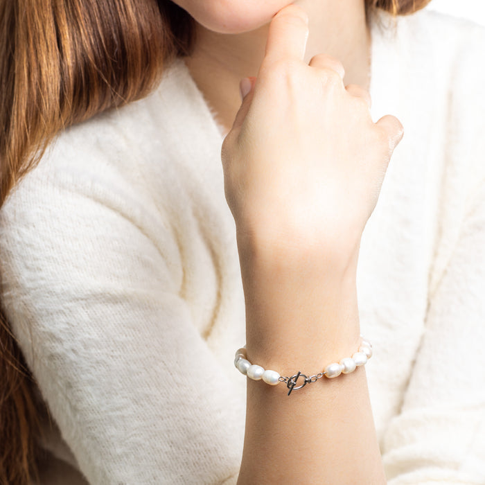 Freshwater Pearl T-Bar Bracelet Silver