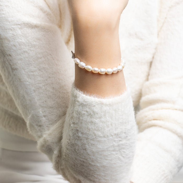 Freshwater Pearl T-Bar Bracelet Silver