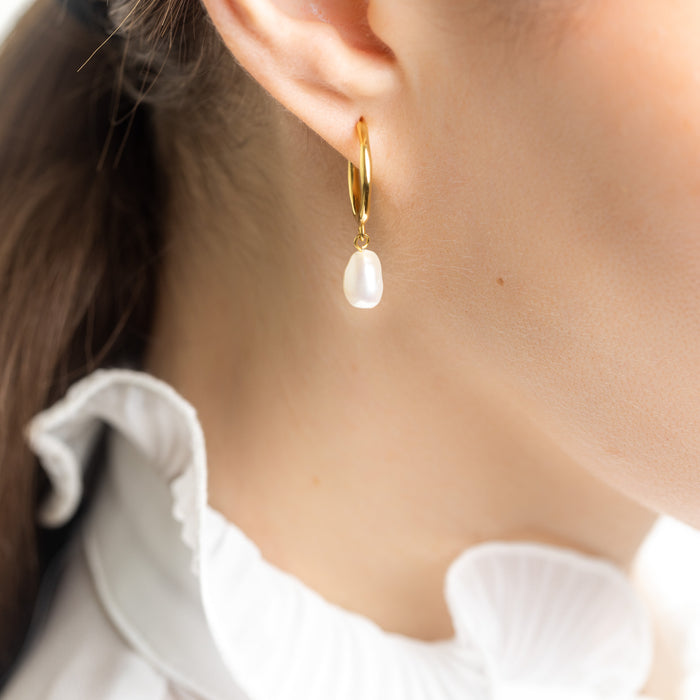 Gold Hoop Pearl Earrings