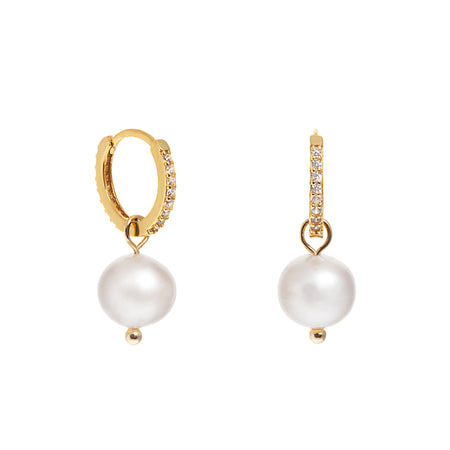 Gold Huggie Hoop Pearl Earrings