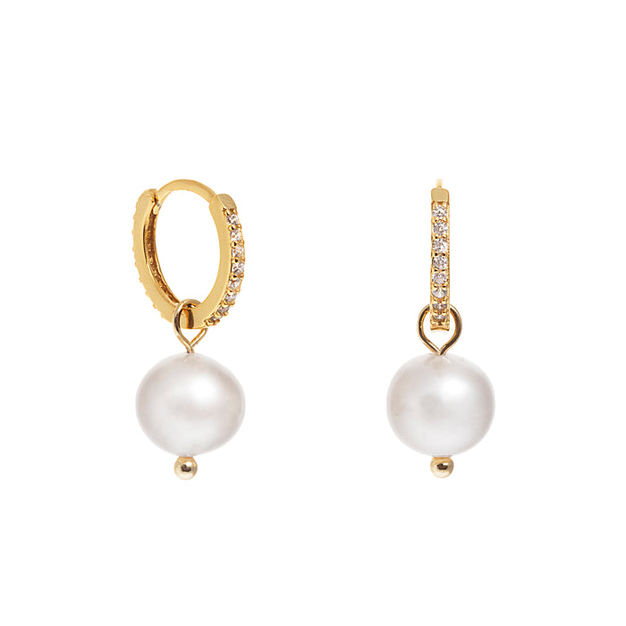 Gold Huggie Hoop Pearl Earrings