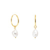 Gold Large Hoop Pearl Earrings