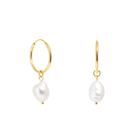 Gold Large Hoop Pearl Earrings