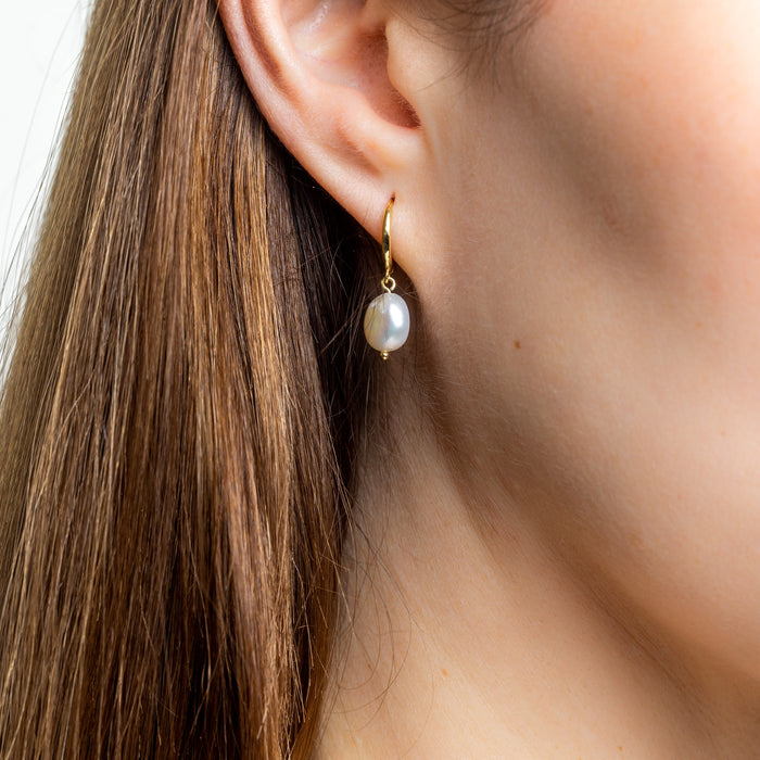 Gold Small Hoop Pearl Earrings