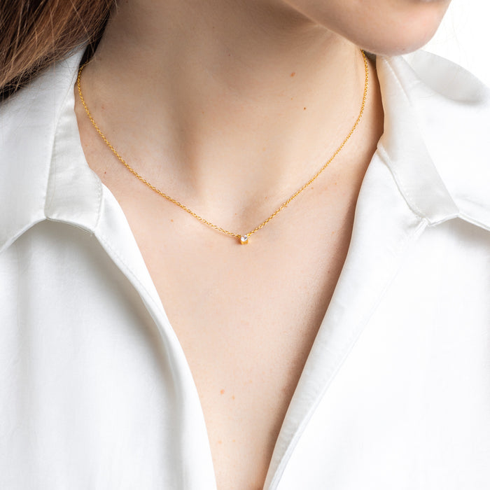 Gold Solitaire Crystal Necklace