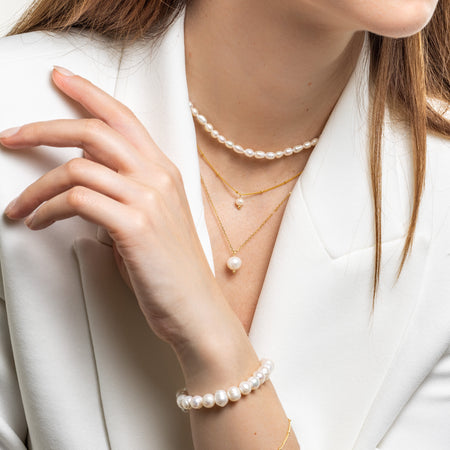 Gold Single Pearl Satellite Choker Necklace