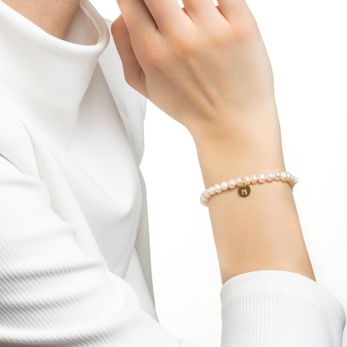 Pearl Personalised Disc Bracelet Gold Small