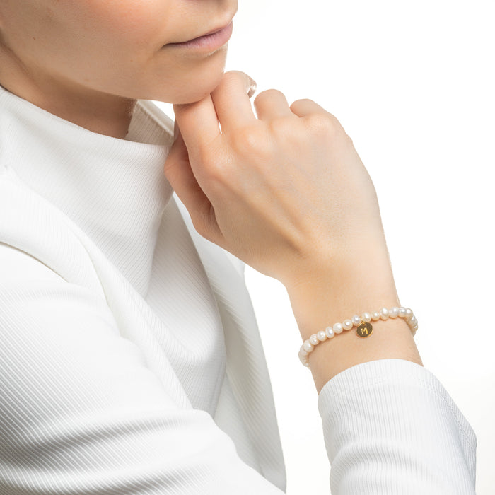 Pearl Personalised Disc Bracelet Gold Small