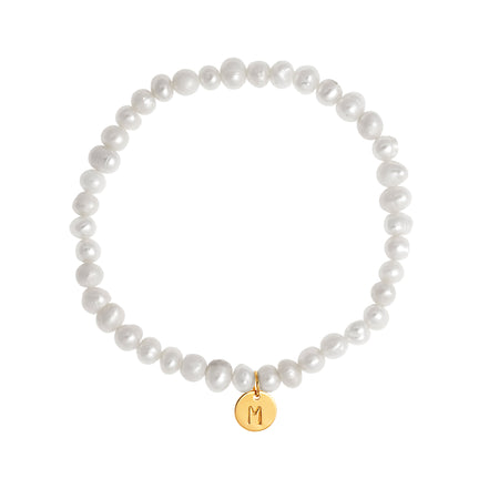 Pearl Personalised Disc Bracelet Gold Small