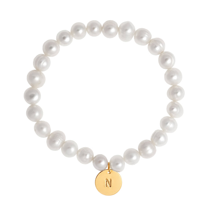 Pearl Personalised Disc Bracelet Gold