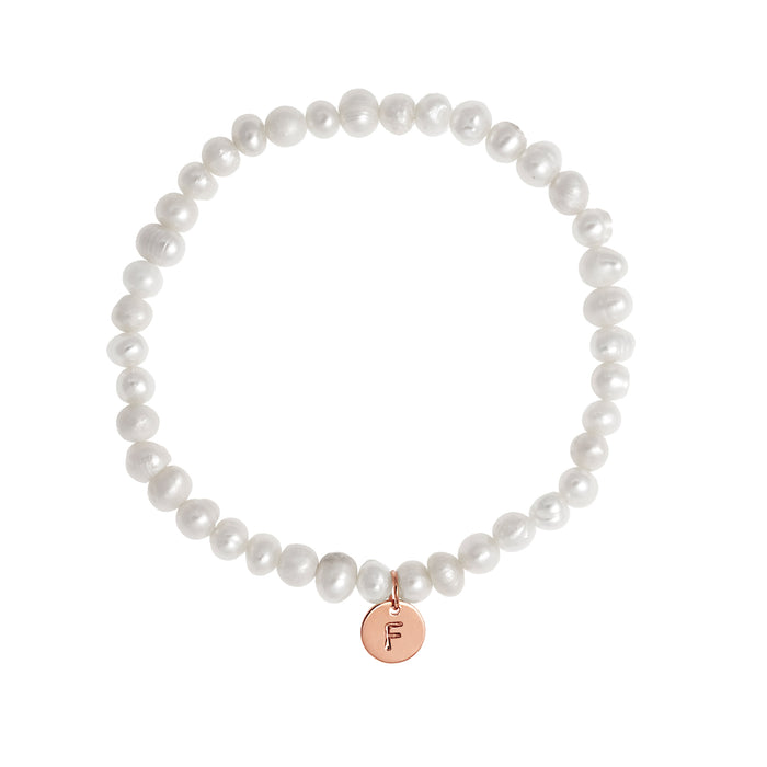 Pearl Personalised Disc Bracelet Rose Gold Small