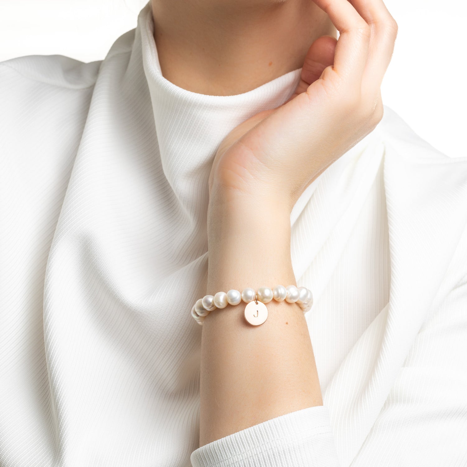 Pearl Personalised Disc Bracelet Rose Gold