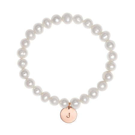 Pearl Personalised Disc Bracelet Rose Gold