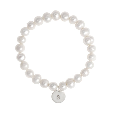 Pearl Personalised Disc Bracelet Silver