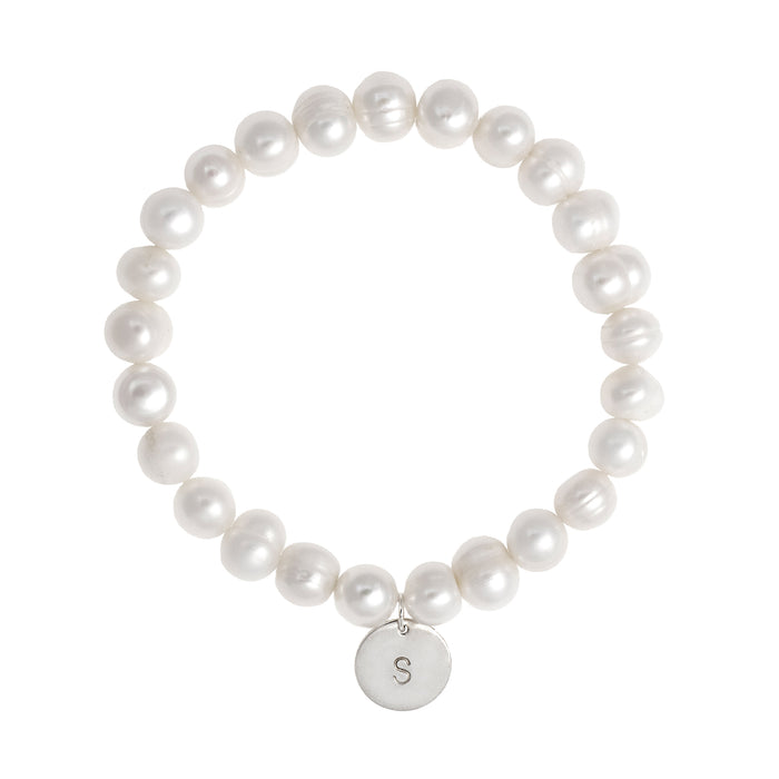 Pearl Personalised Disc Bracelet Silver