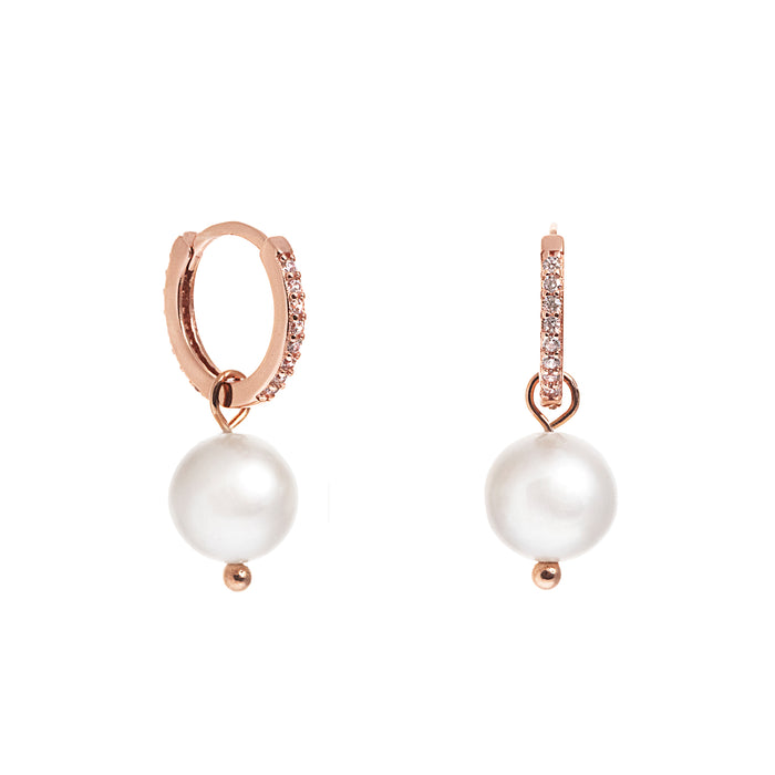 Rose Gold Huggie Hoop Pearl Earrings