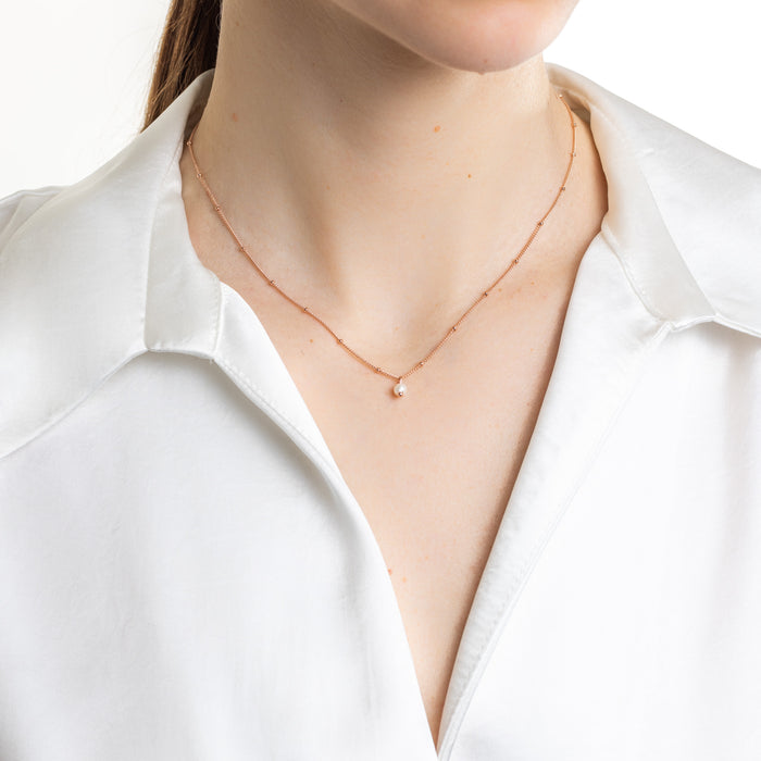 Rose Gold Single Pearl Satellite Choker Necklace