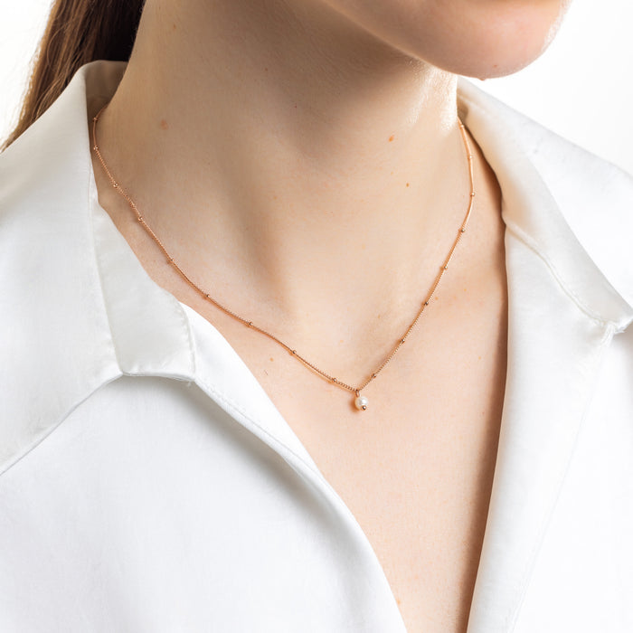 Rose Gold Single Pearl Satellite Choker Necklace