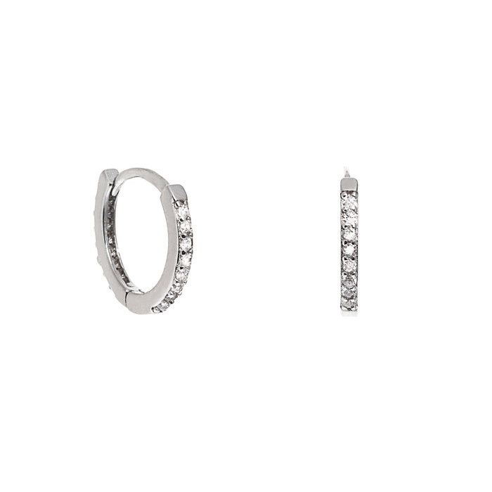 Silver Crystal Huggie Hoop Earrings