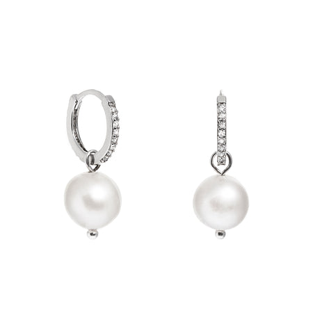 Silver Huggie Hoop Pearl Earrings