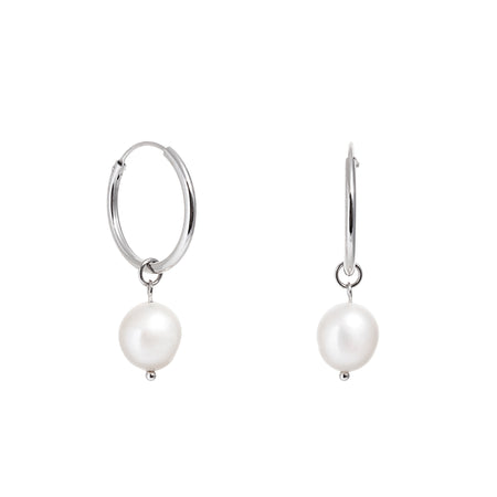 Silver Large Hoop Pearl Earrings