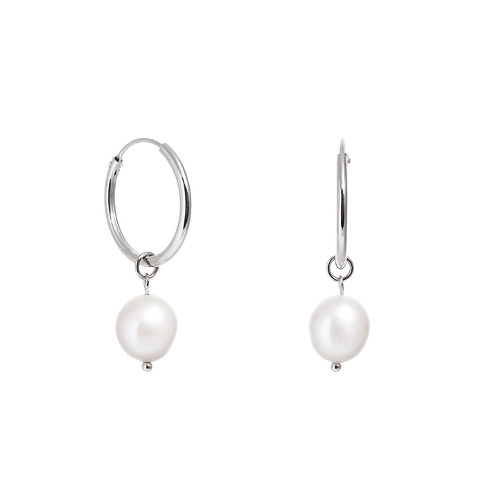 Silver Large Hoop Pearl Earrings