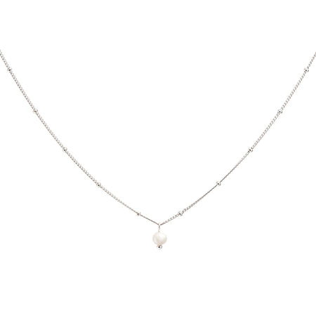 Silver Single Pearl Satellite Choker Necklace