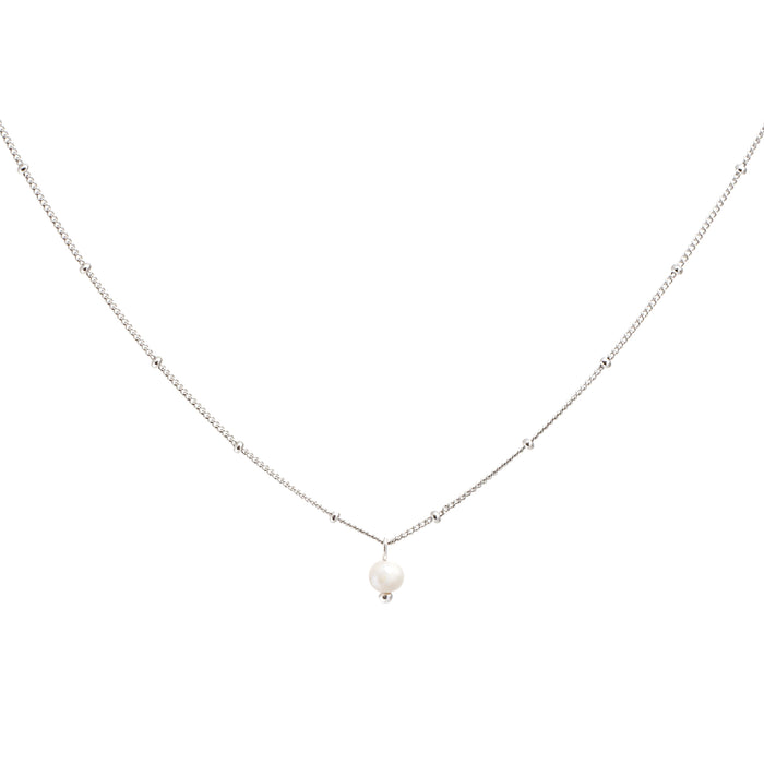 Silver Single Pearl Satellite Choker Necklace