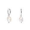Silver Small Hoop Pearl Earrings