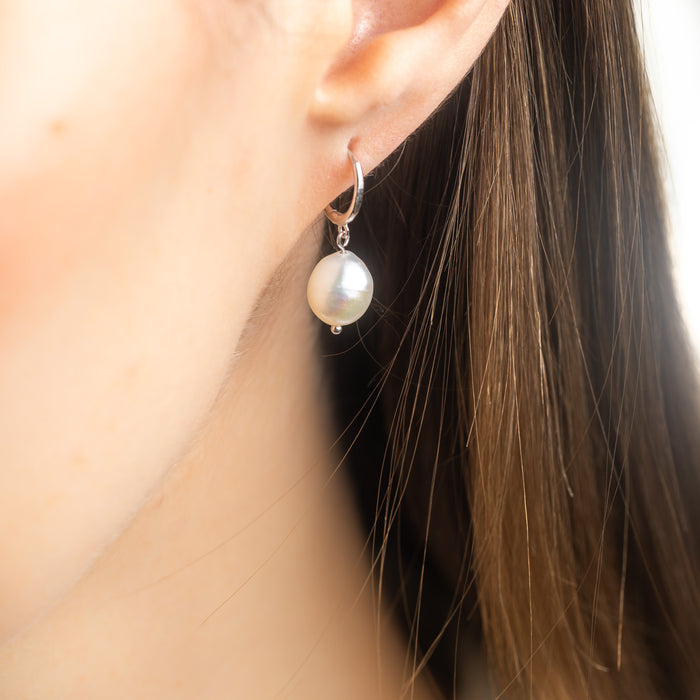 Sterling Silver Small Hoop Pearl Earrings