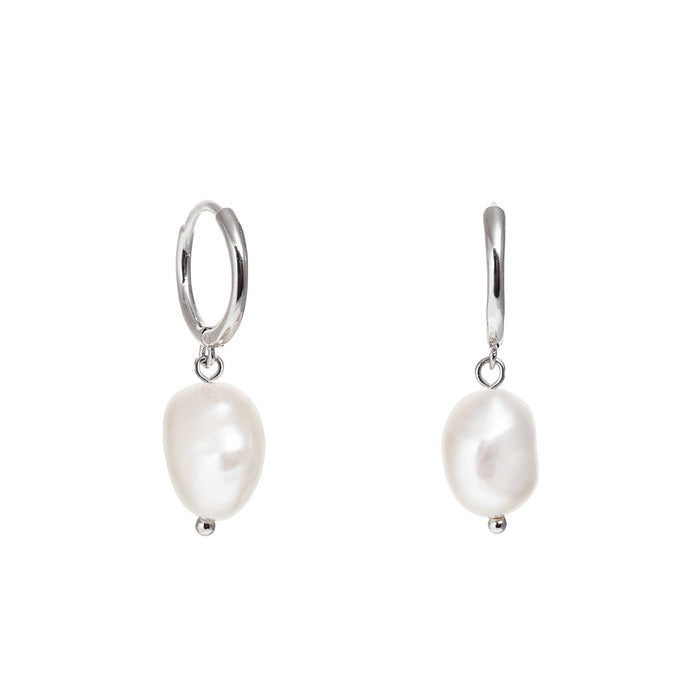 Silver Small Hoop Pearl Earrings