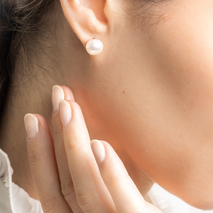 White Freshwater Pearl Stud Earrings Large