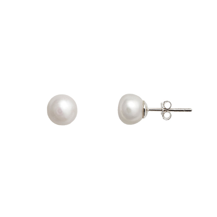 White Freshwater Pearl Stud Earrings Medium